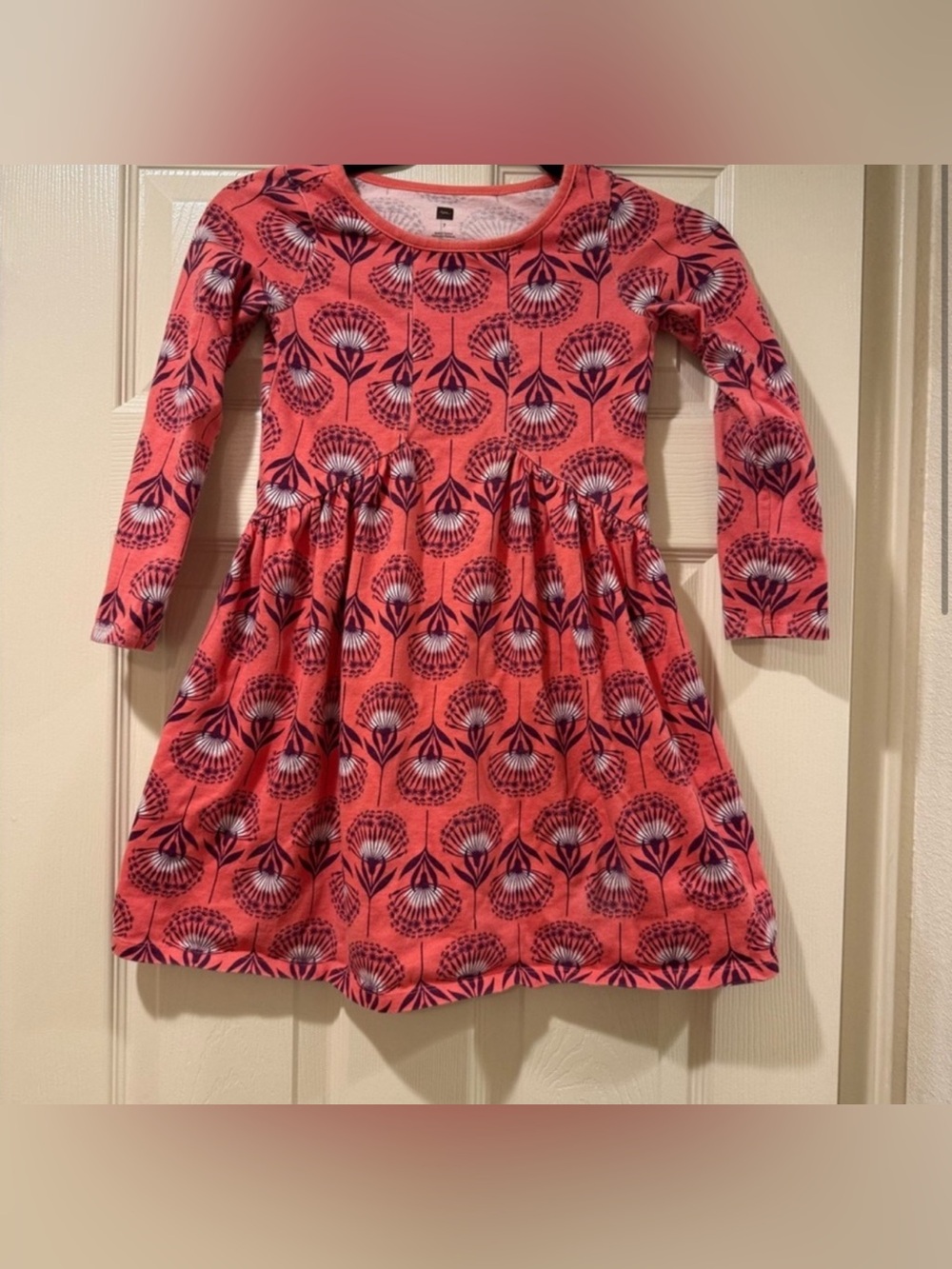 Tea Collection Coral Floral Long Sleeve A-Line Dress Girls Size 7
